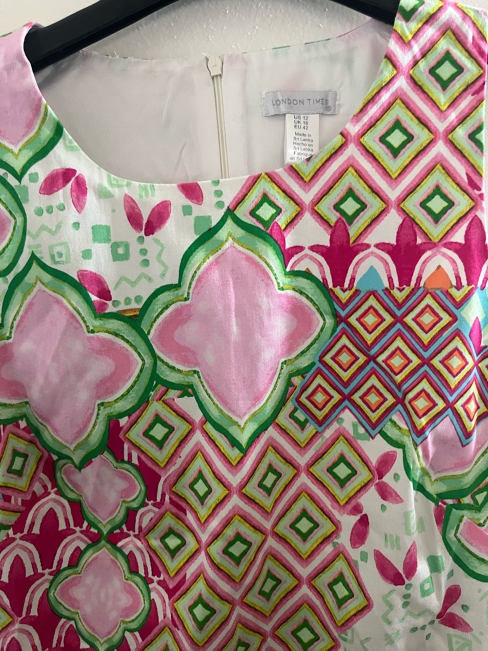 London Times Pink Green Multi-Pattern Sleeveless Shift Dress - Picture 3 of 4